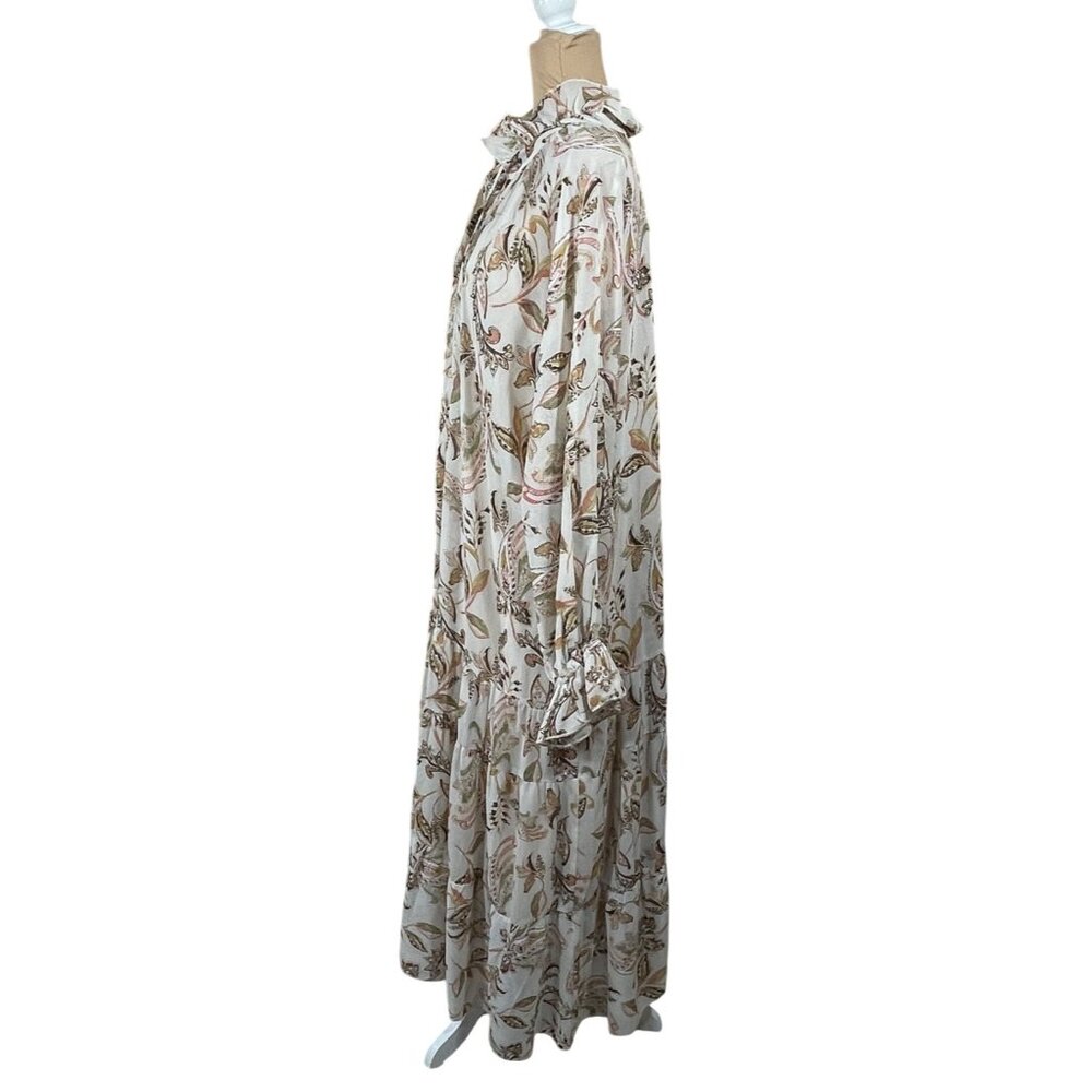 Aura Boho Maxi Dress Cream Peach Size L Large Long Sleeve Ruffle - Picture 2 of 8